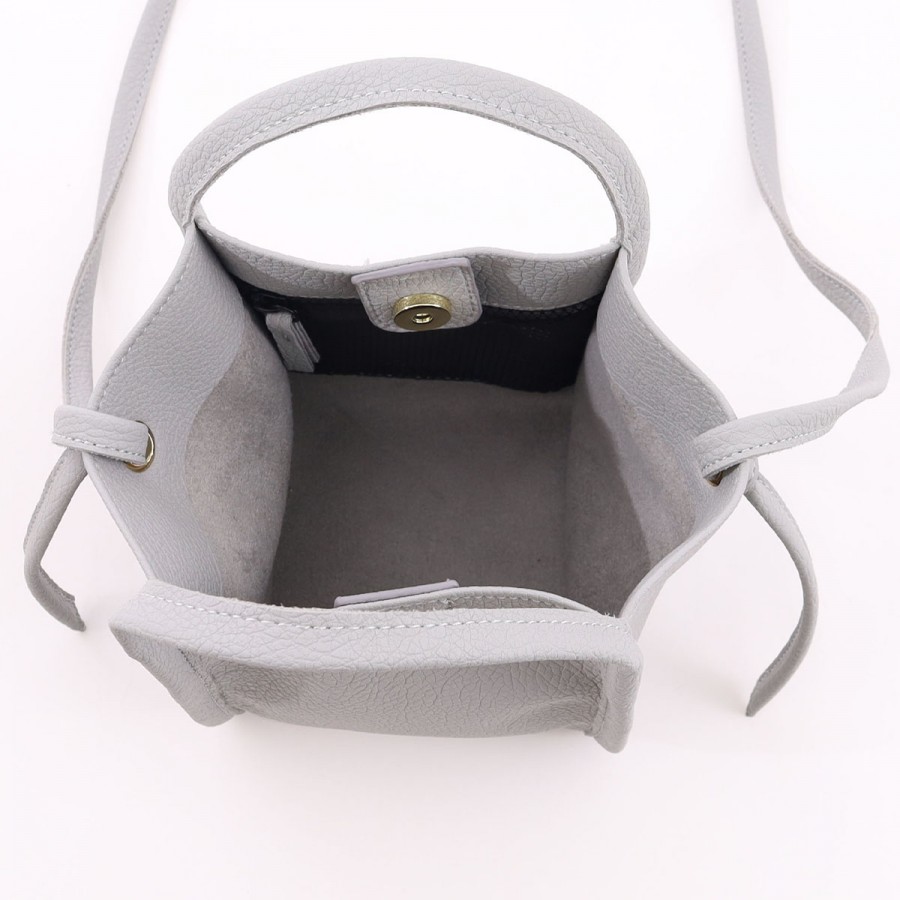 シュリンクフェイクレザー シンプル2WAY トートバッグ　Lグレー