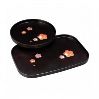 紀州塗 花舞うさぎ 丸盆・長手盆セット