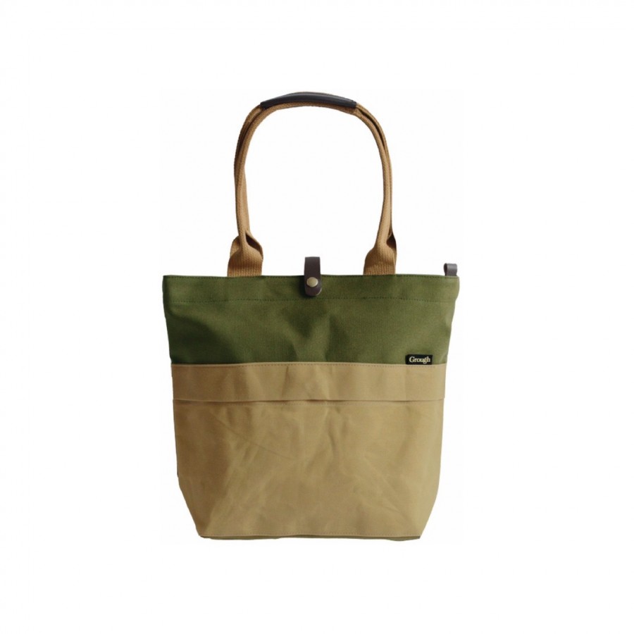 そだてる帆布Grough （パラフィン加工帆布×レザー） トートバッグ　ベージュ×カーキ