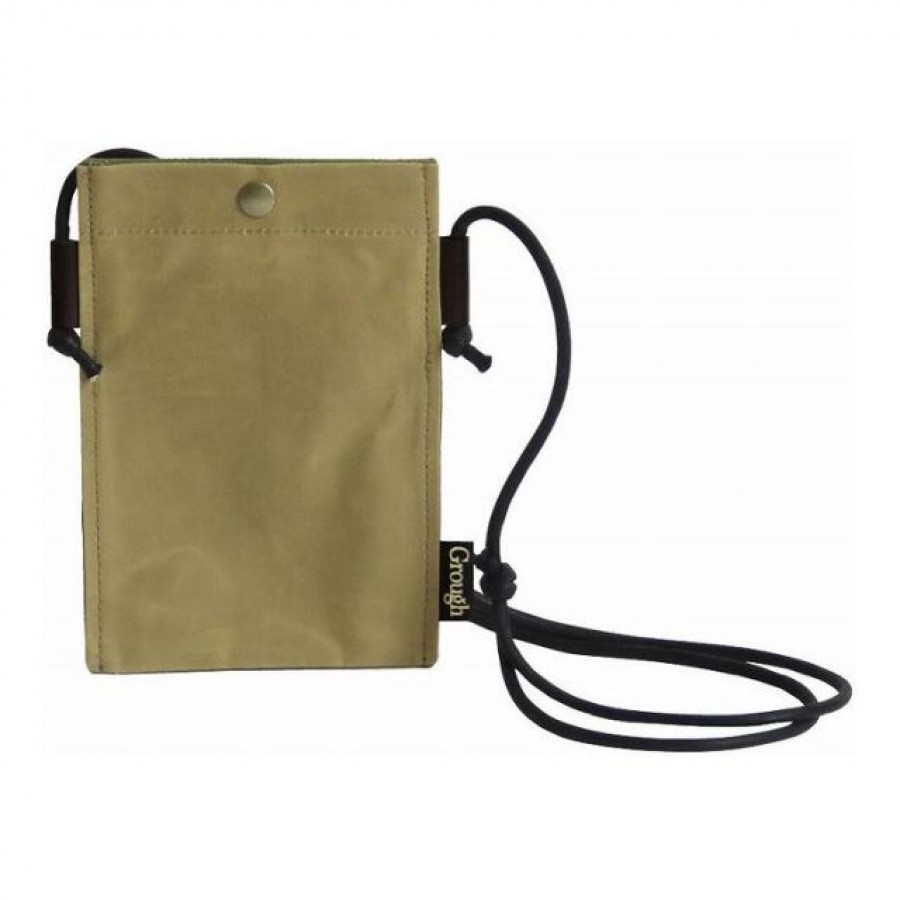 そだてる帆布Grough (パラフィン加工帆布×レザー) スマホミニショルダー ベージュ×カーキ