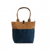 そだてる帆布Grough （パラフィン加工帆布×レザー） トートバッグ　ネイビー×ブラウン