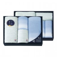 日本名産地 今治×泉州 波の音Ⅱタオルセット　バスタオル（今治）×1・フェイスタオル（今治）×1・フェイスタオル（泉州）×3・ハンドタオル（今治）×2・ハンドタオル（泉州）×1