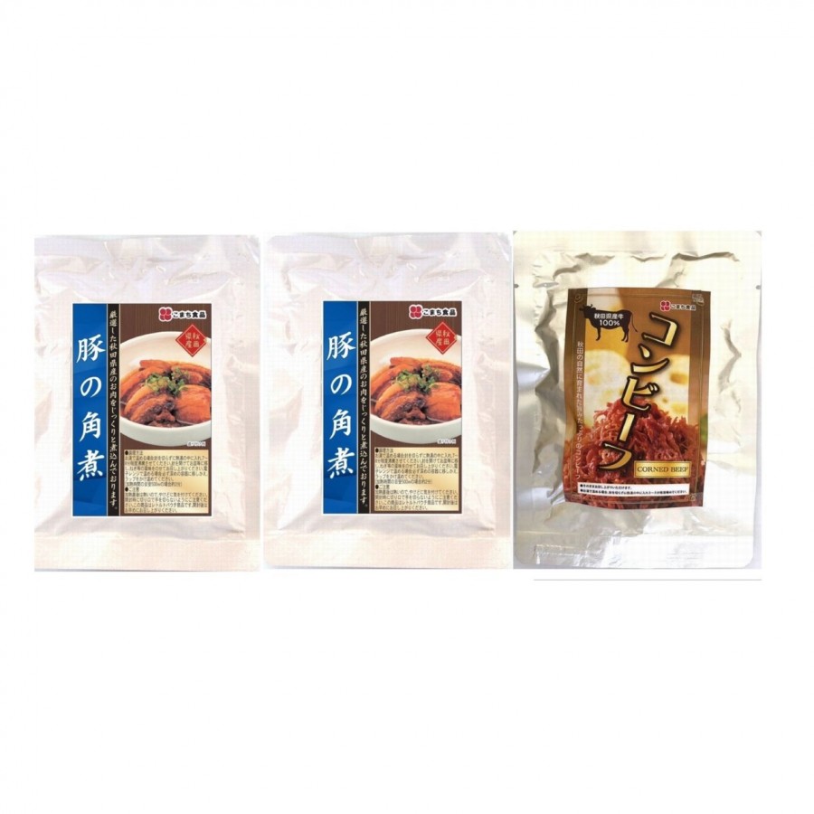 【秋田県】豚の角煮２袋　秋田県産牛コンビーフ１袋