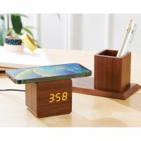 ペンホルダー付ワイヤレス充電クロック ダイス