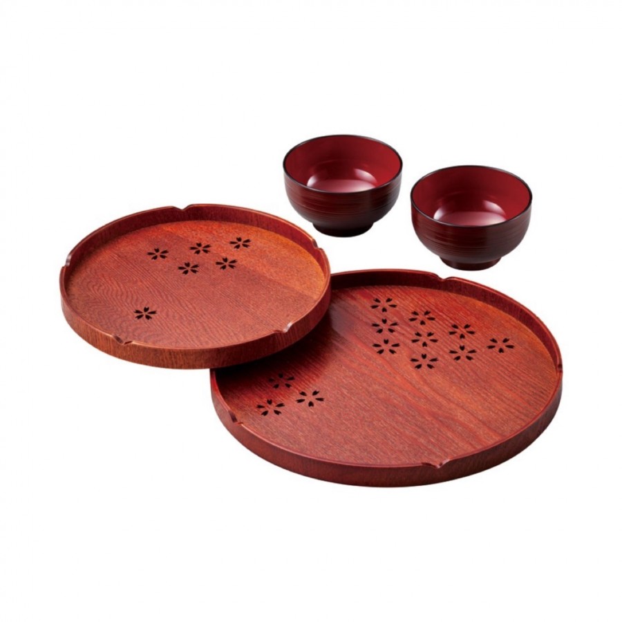 丸盆 桜 入子 レンジ椀2客付