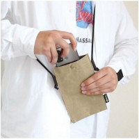 そだてる帆布Grough (パラフィン加工帆布×レザー) スマホミニショルダー ベージュ×カーキ