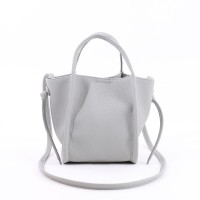 シュリンクフェイクレザー シンプル2WAY トートバッグ　Lグレー