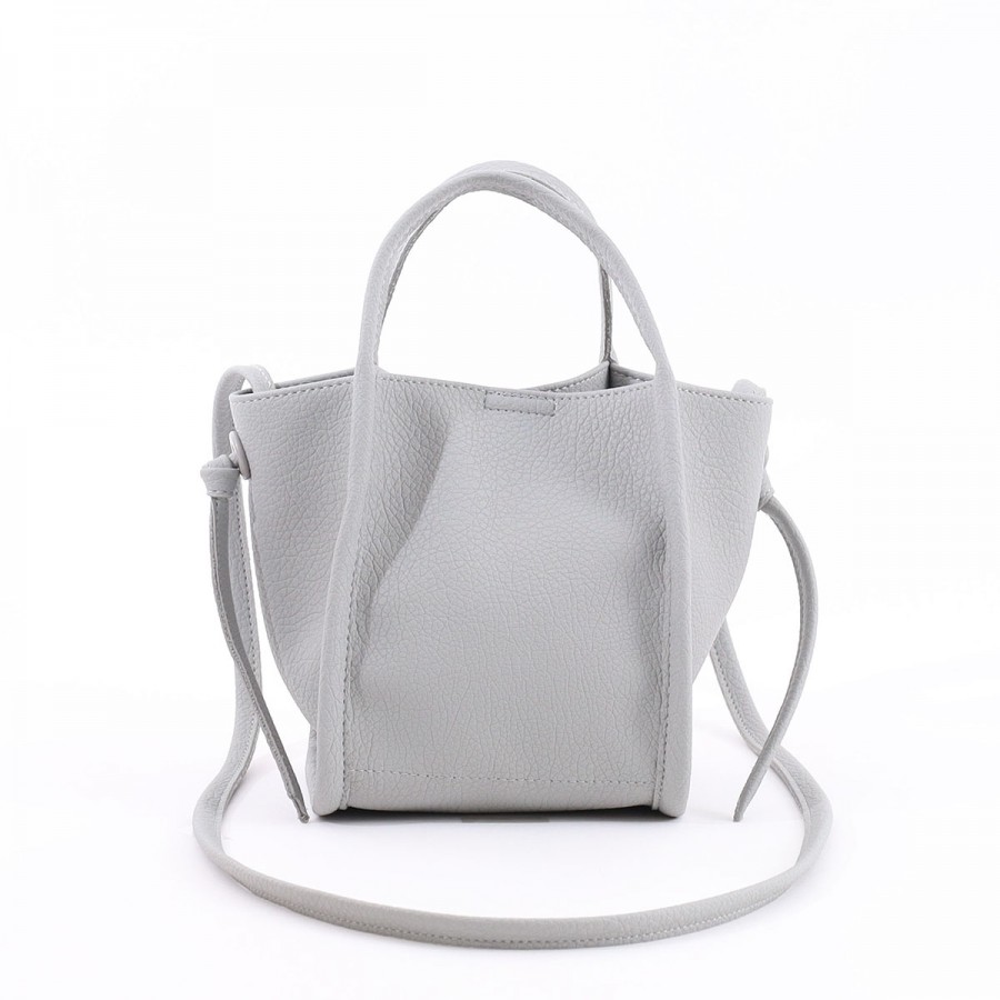 シュリンクフェイクレザー シンプル2WAY トートバッグ　Lグレー
