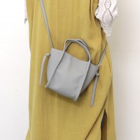 シュリンクフェイクレザー シンプル2WAY トートバッグ　Lグレー