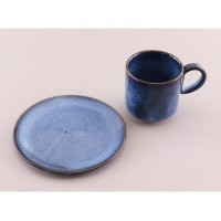 新庄東山焼　黒海鼠釉コーヒーカップ＆ソーサー ２客セット