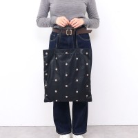 SMILEY　フェイス刺繍フェイクレザートートバッグ /A4対応　ブラック
