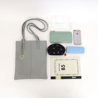 ソフトフェイクレザーロングハンドル トートバッグ 　 Lグレー