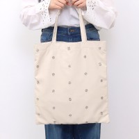 SMILEY　フェイス刺繍フェイクレザートートバッグ /A4対応　アイボリー