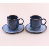 新庄東山焼　黒海鼠釉コーヒーカップ＆ソーサー ２客セット