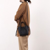 シュリンクフェイクレザー シンプル2WAY トートバッグ　ブラック