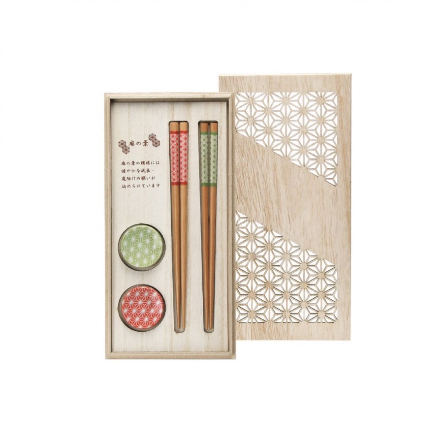 麻の葉 箸箸置揃（木箱入）