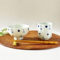 有田焼　水玉（青）面取茶碗コップセット