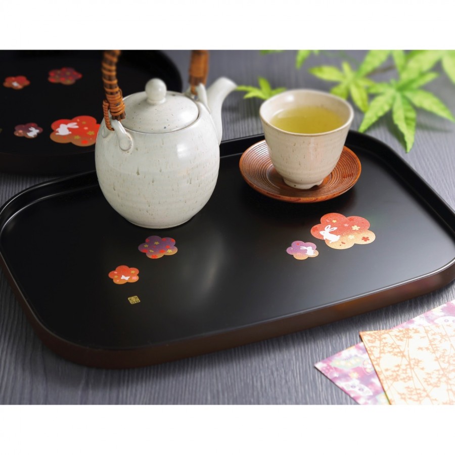 紀州塗 花舞うさぎ 丸盆・長手盆セット