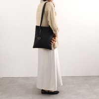 ソフトフェイクレザーロングハンドル トートバッグ 　ブラック